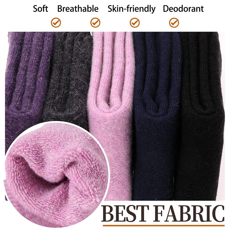 Sandsuced Wool Warm Socks for Women Winter Hiking Thick Boot Thermal Cozy Crew Work Soft Ladies Socks 5 Packï¼ˆSolid Color Cï¼‰ - Image 5